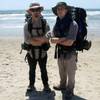 Jesse Ables, right, posed with his friend, Devin Siegmund, in Santa Monica, Calif., on Sunday afternoon before they began the first leg of their journey across the United States. Jesse Ables is walking to raise awareness for early-onset Alzheimer's, a disease his father was diagnosed with at age 58.