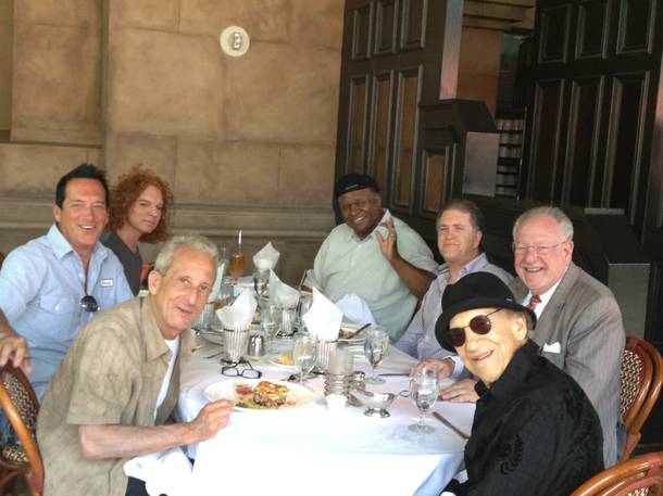 From left, back to front, Carrot Top, Anthony Cools, Bobby Slayton, George Wallace, Alan Havey, Oscar Goodman and Sammy Shore.