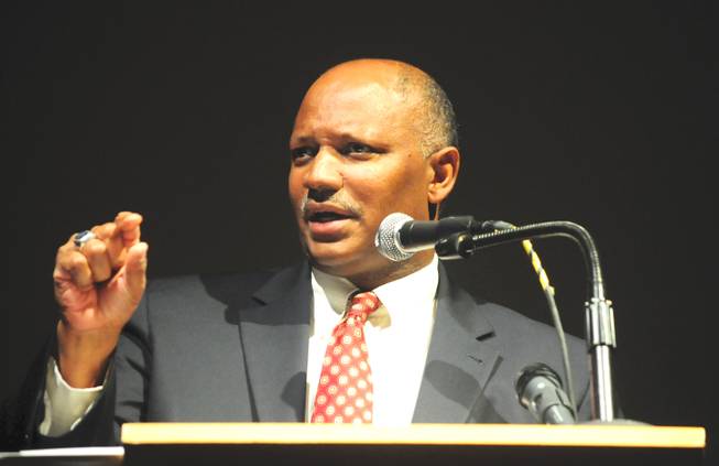 Clark County Schools Superintendent Dwight Jones thanked teachers and principals for their efforts to increase student achievement at a news conference on Monday, June 4, 2012. The School District announced – erroneously – that its graduation rate improved to 65 percent, from 59 percent the previous year.