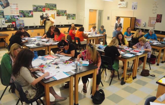 A classroom of fourth and fifth grade teachers from the Clark County School District participates in a summer training session on Tuesday, July 24, 2012. More than 5,000 Clark County School District teachers are taking unprecedented professional development opportunities over the summer in a district-wide initiative to boost student achievement in the upcoming school year.