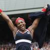 Serena Williams celebrates after defeating Maria Sharapova to win the women's singles gold medal match Saturday, Aug. 4, 2012, at the All England Lawn Tennis Club during the Summer Olympics. Serena Williams celebrates after defeating Maria Sharapova to win the women's singles gold medal match Saturday, Aug. 4, 2012, at the All England Lawn Tennis Club during the Summer Olympics.