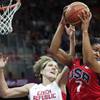 USA's Maya Moore, right, hauls down a rebound against Czech Republic's Jana Vesela during a women's basketball game at the 2012 Summer Olympics, Friday, Aug. 3, 2012, in London. USA's Maya Moore, right, hauls down a rebound against Czech Republic's Jana Vesela during a women's basketball game at the 2012 Summer Olympics, Friday, Aug. 3, 2012, in London.