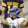 Photo: Moapa Valley running back Jake Repp looks to an of Photo: Moapa Valley running back Jake Repp looks to an of
