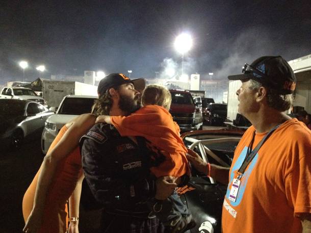 Support from family is huge for Danny, here with his girlfriend Jen, son Jack and father Rob.