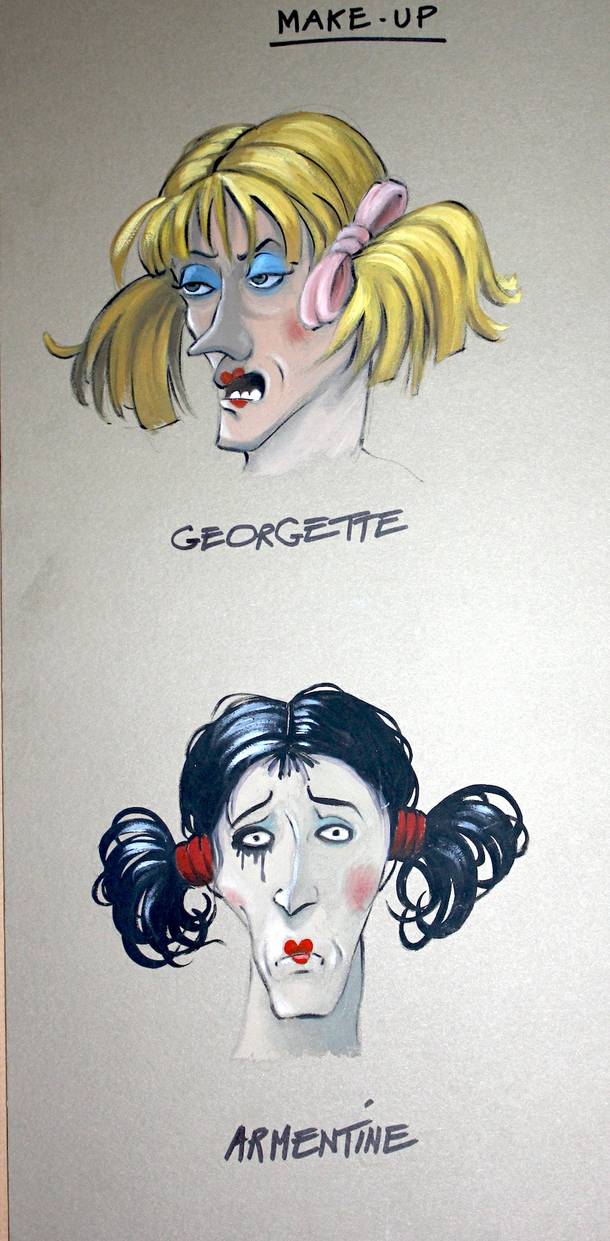 A makeup sketch for the main characters in Brett Alters' and Spencer Novich's original production