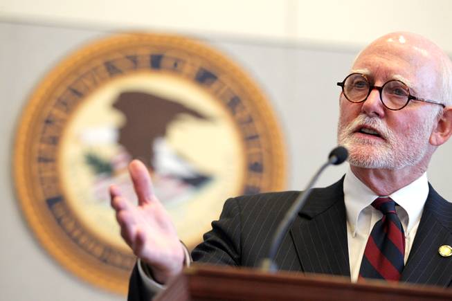James "Chips" Stewart, a senior fellow of public safety at CNA Analysis & Solutions, speaks during a press conference held by the U.S. Department of Justice Office of Community Oriented Policing Services at the Lloyd George Federal Building in Las Vegas on Thursday, November 15, 2012. The press conference was regarding an eight-month review of Las Vegas Metropolitan Police Department's use of force policies and practices.