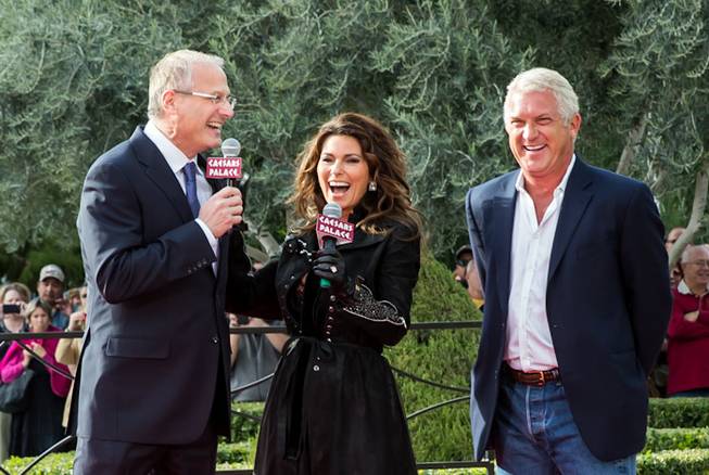 Shania Twain arrives horseback at Caesars Palace on Wednesday, Nov. 14, 2012.