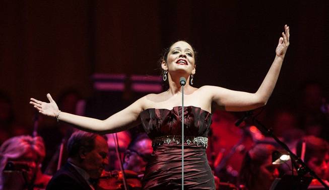 Andrea Bocelli's "One Night in Las Vegas" with conductor Eugene Kohn, soprano Maria Aleida (pictured here) and mezzo-soprano Katherine Jenkins at the sold-out MGM Grand Garden Arena on Saturday, Nov. 24, 2012.