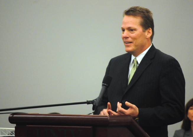 Majestic Realty partner Craig Cavileer updates the Nevada System of Higher Education Board of Regents on the status of UNLV's stadium proposal on Friday, Jan. 11, 2013. UNLV and its private developer partners updated regents on the project, which now features a 100-yard-long video screen and six VIP suites seating 300 people.