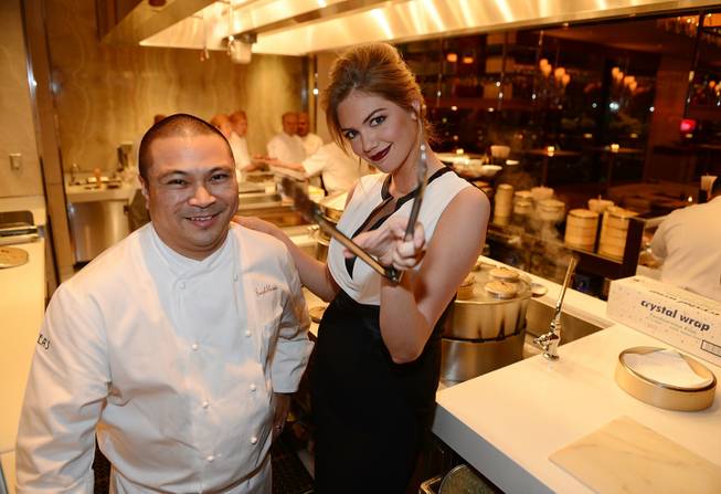 Chef Joseph Elevado and Kate Upton at the grand opening of Andrea's at the Encore on Wednesday, Jan. 16, 2013.