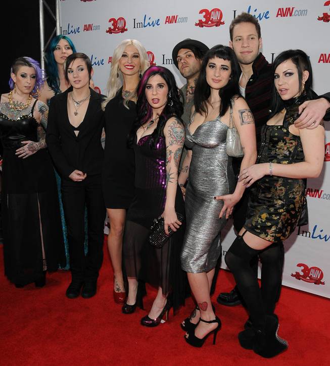 Las Vegas-based Joanna Angel and friends arrive at the 2013 AVN Awards red carpet at The Joint in the Hard Rock Hotel on Saturday, Jan. 19, 2013.