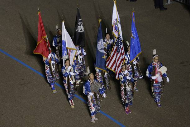 Native American Women Warriors, Colorado perform while passing the presidential box and the White House during the Inaugural parade, Monday, Jan. 21, 2013, in Washington. Thousands marched during the 57th Presidential Inauguration parade after the ceremonial swearing-in of President Barack Obama.