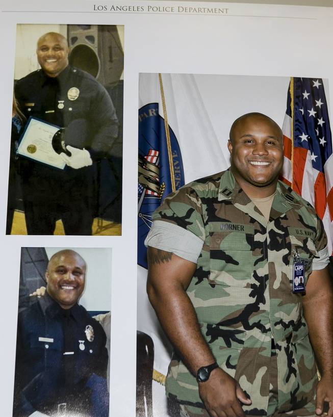 A photo released by the Los Angeles Police Department shows three images of suspect Christopher Dorner, a former Los Angeles officer. Police have launched a massive manhunt for the former Los Angeles officer suspected of killing a couple over the weekend and opening fire on four officers early Thursday, Feb. 7, 2013, killing one and critically wounding another, authorities said.