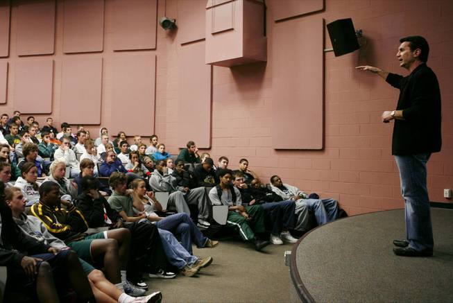 Former mobster Michael Franzese speaks to athletes at George Mason University in Fairfax, Va., on Tuesday, Oct. 30, 2007. Franzese tours the country speaking to college and professional athletes about the dangers of gambling and getting mixed up with the mob, and by his count has visited 350 schools.