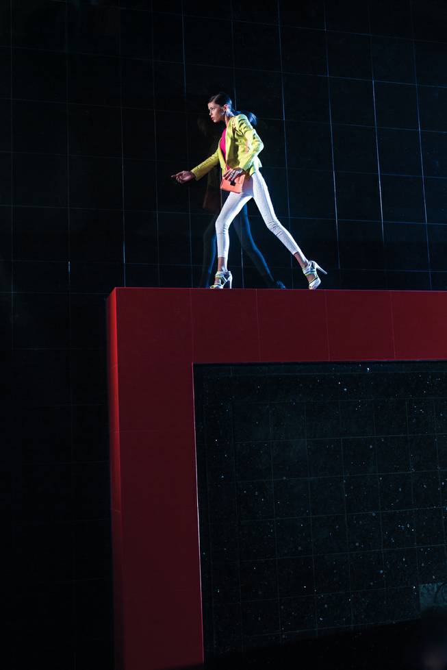 A forced perspective shot for the May 19th cover of Las Vegas Magazine. This image was shot from 40 feet above, looking down on the fountain inside the Miracle Mile Shops at Planet Hollywood. The perspective was forced to make the model appear as if she was walking across a platform, when in reality she was laying down sideways on the floor.