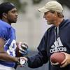Jerry Rice Jr. (left) talks to UCLA football coach Rich Neuheisel during a practice on Oct. 25, 2011. In three seasons as a Bruin, Rice Jr., the son of the NFL Hall of Fame receiver, played nine games and caught nine passes for 69 yards. Jerry Rice Jr. (left) talks to UCLA football coach Rich Neuheisel during a practice on Oct. 25, 2011. In three seasons as a Bruin, Rice Jr., the son of the NFL Hall of Fame receiver, played nine games and caught nine passes for 69 yards.