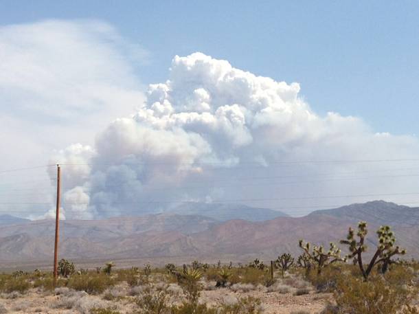 Smoke billows from Mount Charleston as a lighting-sparked wildfire burns for a fifth consecutive day July 5, 2013.