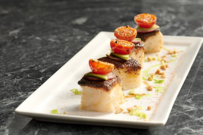 Sea bass bites at SHe by Morton's at Crystals in CityCenter.