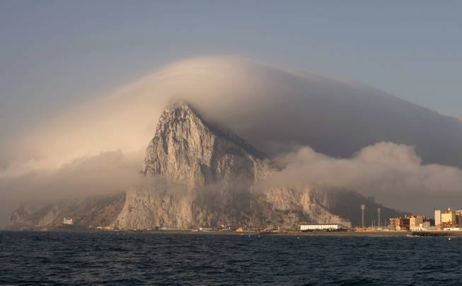 General view of Gibraltar from La Linea de la Concepcion, Spain, Sunday, Aug. 18, 2013. Spanish fishermen in some 60 fishing boats protested on Sunday the building of an artificial reef near the disputed British territory of Gibraltar. The construction of the reef has soured political relations between Madrid and London.