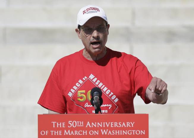 Vincent Gray, Mayor of the District of Columbia, speaks during an event to commemorate the 50th anniversary of the 1963 March on Washington at the Lincoln Memorial on Saturday, Aug. 24, 2013, in Washington, D.C. Tens of thousands of people marched to the Martin Luther King Jr. Memorial and down the National Mall on Saturday to commemorate King's famous ""I Have a Dream" speech, made Aug. 28, 1963, during the March on Washington, and pledging that his dream includes equality for gays, Latinos, the poor and the disabled.