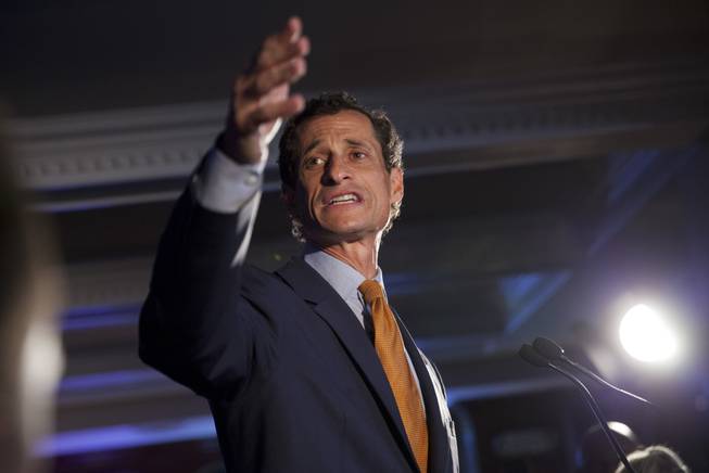 Democratic mayoral hopeful Anthony Weiner makes his concession speech at Connolly's Pub in midtown Tuesday, September 10, 2013 in New York. Public Advocate Bill de Blasio held a clear lead Tuesday night in New York City's mayoral Democratic primary as polls closed, according to early and incomplete voting returns.