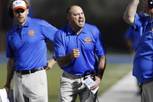 Bishop Gorman coach Tony Sanchez yells to his players during their game against Crespi Friday, Sept. 13, 2013. Bishop Gorman won the game 42-9.