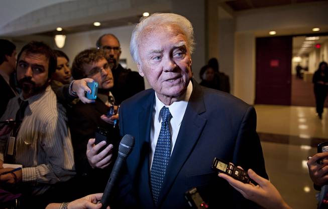 In this Nov. 16, 2012, file photo, Rep. Bill Young, R-Fla., speaks with reporters on Capitol Hill in Washington. Young, Florida's longest-serving member of Congress and a defense hawk who was influential on military spending during his 43 years in Washington, died Friday, Oct. 18, 2013.