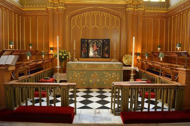 October 17 2013 photo, made available Tuesday Oct. 22, 2013 of the interior of the Chapel Royal at St James's Palace in central London, where Prince George of Cambridge will be christened on Wednesday. Prince George, third in line to the throne of Britain will be christened during a ceremony that will be both a private family occasion and a historic event. The Duke and Duchess of Cambridge's baby will be welcomed into the Christian faith surrounded by his immediate family and the close friends of his parents.