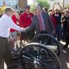 Head Football coach Bobby Hauck, left, is congratulated by UNLV President Neal Smatresk by the Fremont cannon before a painting ceremony on UNLV campus Monday, Oct. 28, 2013. The UNLV football team beat Reno Saturday 27-22 to break an eight-year losing streak in the rivalry game and gain possession of the Fremont cannon. Head Football coach Bobby Hauck, left, is congratulated by UNLV President Neal Smatresk by the Fremont cannon before a painting ceremony on UNLV campus Monday, Oct. 28, 2013. The UNLV football team beat Reno Saturday 27-22 to break an eight-year losing streak in the rivalry game and gain possession of the Fremont cannon.