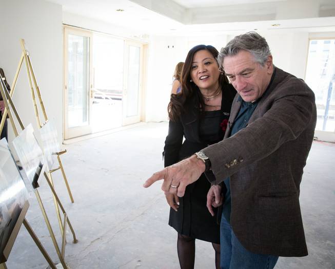 Gigi Vega and Robert De Niro tour Nobu Villa at Nobu Caesars Palace in Las Vegas.