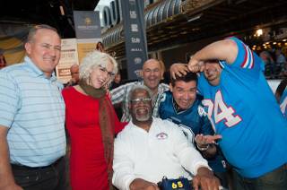 The 2013 World Food Championships Food Fight between three-time Super Bowl winner Bill Bates (in the blue-striped blue shirt) and NFL Hall of Famer Earl Campbell (in black glasses and a white shirt) on Saturday, Nov. 9, 2013, at Fremont Street Experience in downtown Las Vegas. Las Vegas chef Vic Vegas served as MC, and Campbell was the winner.