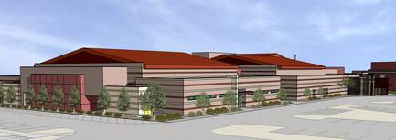 This rendering shows the exterior view of the new proposed Faith Lutheran High School Gym.