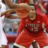 UNLV guard Deville Smith gets set to defend San Diego State during their game Saturday, Jan. 18, 2014, at Viejas Arena in San Diego. The 10th-ranked SDSU won the game 63-52. UNLV guard Deville Smith gets set to defend San Diego State during their game Saturday, Jan. 18, 2014, at Viejas Arena in San Diego. The 10th-ranked SDSU won the game 63-52.
