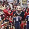 The UNLV student section unveils the giant Khem Kong prop as Utah State center Jarred Shaw shoots a free throw during their game Wednesday, Jan. 22, 2014, at the Thomas & Mack Center. The UNLV student section unveils the giant Khem Kong prop as Utah State center Jarred Shaw shoots a free throw during their game Wednesday, Jan. 22, 2014, at the Thomas & Mack Center.
