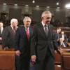 Senate Majority Leader Harry Reid leads Senate Minority Leader Mitch McConnell and Minority Whip John Cornyn to the front of the chamber before President Barack Obama delivers the State of Union address Tuesday, Jan. 28, 2014, before a joint session of Congress. Senate Majority Leader Harry Reid leads Senate Minority Leader Mitch McConnell and Minority Whip John Cornyn to the front of the chamber before President Barack Obama delivers the State of Union address Tuesday, Jan. 28, 2014, before a joint session of Congress.