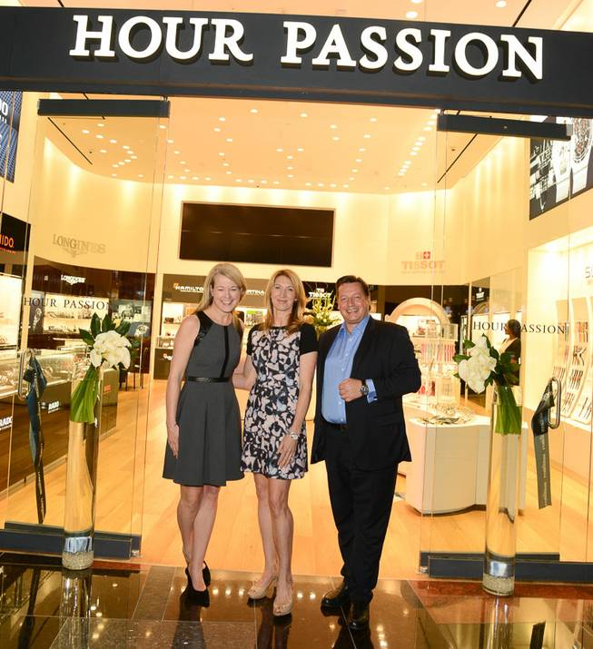 Jennifer Judkins, Steffi Graf and Gael Vallade at the Longines opening Thursday, Jan. 30, 2014, in Aria.