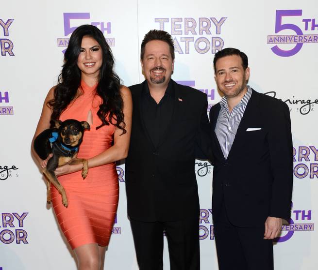 Taylor Makakoa, Terry Fator and Franz Kallao at Fator’s fifth-anniversary celebration Friday, March 7, 2014, at the Mirage.