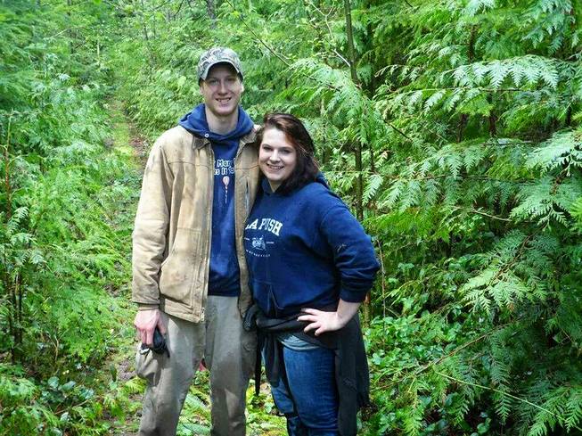 In this undated photo provided by Nichole Webb Rivera, Rivera's daughter, Delaney Webb, right, and her fiance, Alan Bejvl, left, are shown. Rivera, of Houston, traveled to Washington state after a massive mudslide hit the area where the couple were visiting Rivera's parents in the slide area near Arlington, Wash., on Saturday, and says her parents, along with her daughter and her daughter's fiancé, are among the dozens of people currently missing in the aftermath of the slide.