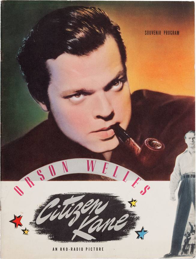 This photo provided by Heritage Auctions shows Orson Welles' personal copy of a souvenir program from his classic 1941 film, "Citizen Kane," which is among the legendary actor, director and scriptwriter's items consigned by his daughter, Beatrice Welles, that will be offered by Heritage Auctions in New York City on April 26, 2014.