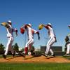 UNLV baseball pitchers Kenny Oakley, 25, Erick Fedde, 20, John Richy, 45, and Bryan Bonnell, 11, throw pitches from the mound at Earl E. Wilson Stadium on Thursday, April 10, 2014. UNLV baseball pitchers Kenny Oakley, 25, Erick Fedde, 20, John Richy, 45, and Bryan Bonnell, 11, throw pitches from the mound at Earl E. Wilson Stadium on Thursday, April 10, 2014.