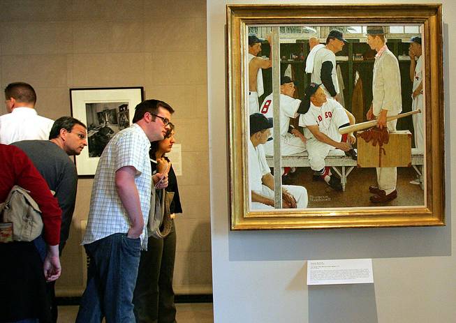 In this April 26, 2005, file photo, Norman Rockwell's "The Rookie" is displayed during an exhibit of "Rockwell and the Red Sox" at the Museum of Fine Arts in Boston. "The Rookie (Red Sox Locker Room)" appeared on the cover of the March 2, 1957, issue of the Saturday Evening Post.