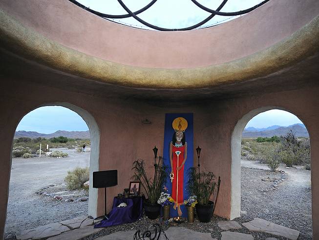 The likeness of Sekhmet, the Egyptian goddess of warfare and healing, is displayed inside of the "Temple of Goddess Sprituality dedicated to Sekhmet," a place of peace, spirituality and meditation located near Indian Springs. The temple is adorned with art and statues representing female dieties of different religions from around the world, and all followers are welcome.
