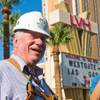 David Siegel, founder and CEO of Westgate Resorts, talks with media before being hoisted more than 200 feet to remove the LVH letters off his newly purchased property Tuesday, July 1, 2014, in Las Vegas. David Siegel, founder and CEO of Westgate Resorts, talks with media before being hoisted more than 200 feet to remove the LVH letters off his newly purchased property Tuesday, July 1, 2014, in Las Vegas.
