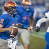 Gaels quarterback Tate Martell (18) looks for an open receiver after being flushed from the pocket during a first half play against Bingham Utah High School at Fertitta Field on Friday afternoon. Gaels quarterback Tate Martell (18) looks for an open receiver after being flushed from the pocket during a first half play against Bingham Utah High School at Fertitta Field on Friday afternoon.