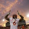 New Mexico running back Jhurell Pressley celebrates after his team defeated UNLV during their NCAA football game Saturday, Nov. 1, 2014, in Las Vegas. (AP Photo/John Locher) New Mexico running back Jhurell Pressley celebrates after his team defeated UNLV during their NCAA football game Saturday, Nov. 1, 2014, in Las Vegas. (AP Photo/John Locher)