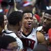 UNLV guard Rashad Vaughn celebrates with teammates and fans after beating Arizona 71-67 at the Thomas & Mack Center on Tuesday, Dec. 23, 2014. UNLV guard Rashad Vaughn celebrates with teammates and fans after beating Arizona 71-67 at the Thomas & Mack Center on Tuesday, Dec. 23, 2014.
