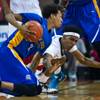 UNLV's Patrick McCaw attempts to steal the ball from San Jose State's Rashad Muhammad as they go to the floor for possession during their basketball game at the Thomas & Mack Center on Saturday, January 10, 2015. UNLV's Patrick McCaw attempts to steal the ball from San Jose State's Rashad Muhammad as they go to the floor for possession during their basketball game at the Thomas & Mack Center on Saturday, January 10, 2015.