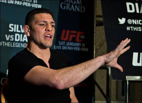 Featured UFC183 fighter Nick Diaz answers a question during media day events at the MGM Grand on Thursday, January 29, 2015.