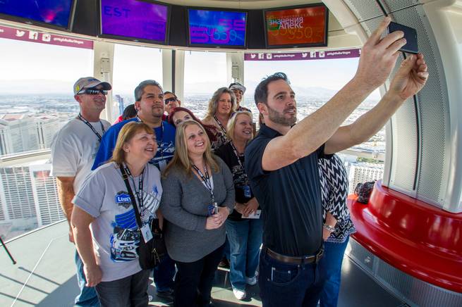Six-time NASCAR champion Jimmie Johnson rides the High Roller at Linq Promenade in Las Vegas.