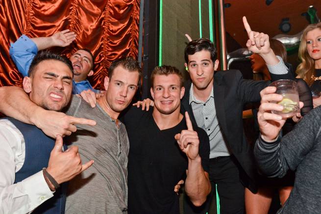 New England Patriots tight end Rob Gronkowski, center, parties at Surrender on Saturday, Feb. 28, 2015, in Encore.